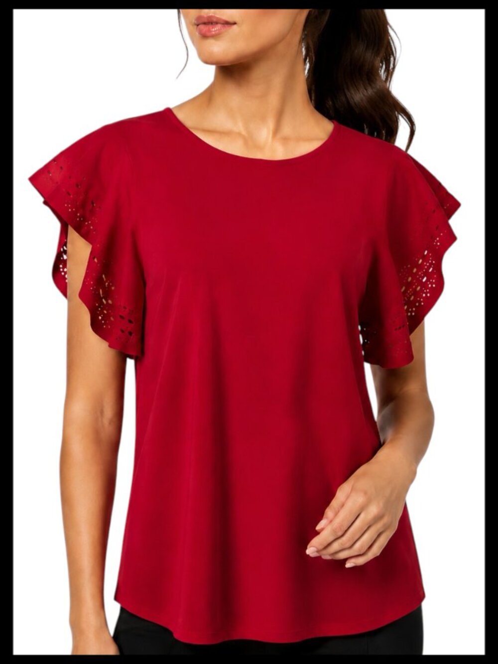 Ted Baker Zefori Red Knit Top Eyelet Flutter Sleeve Size 3 US 8 M